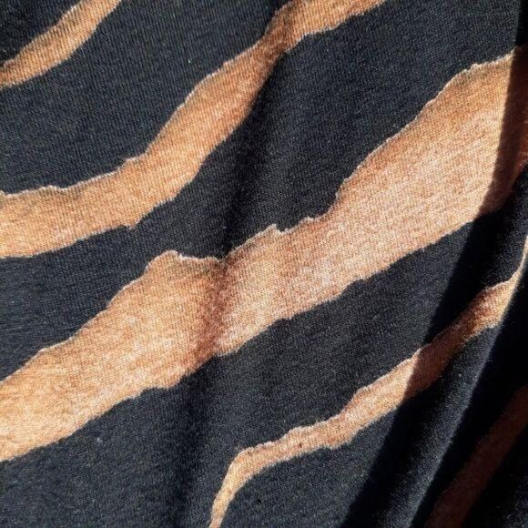 Vtg 90's Tiger Striped Draped Scoop Neck Batwing Tie Waist Dress Brown Blk Sz S - Picture 4 of 9